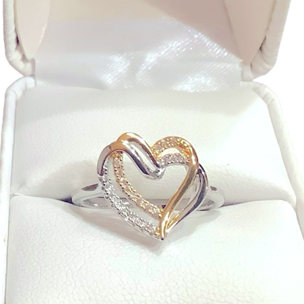 💥2/$24 or 3/$30💥 Double heart silver and gold ring with crystals. NWT. Sz 8 & 9 - Picture 6 of 10